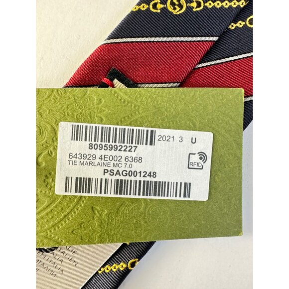 Gucci Navy/red Silk Interlocking G Chain Striped Tie - Picture 10 of 11